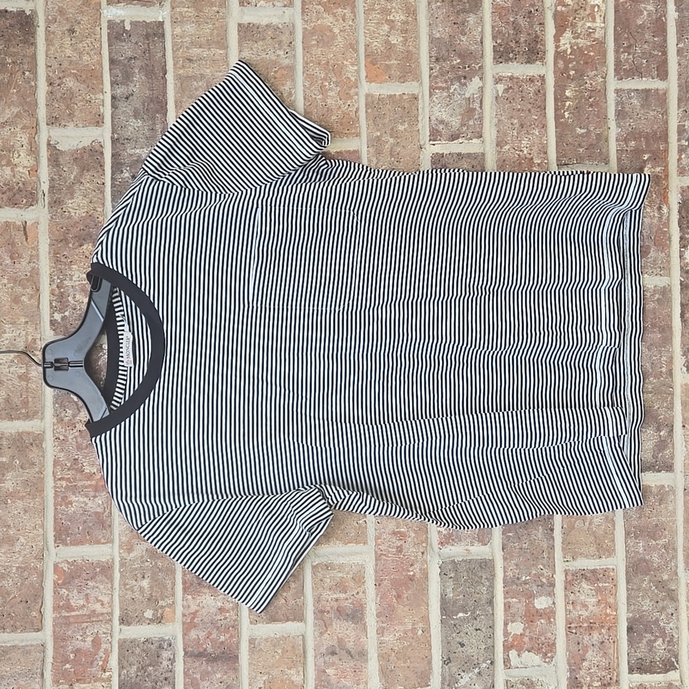 Moncler Black and White Striped Manglia Short Sleeve Tee Size L
